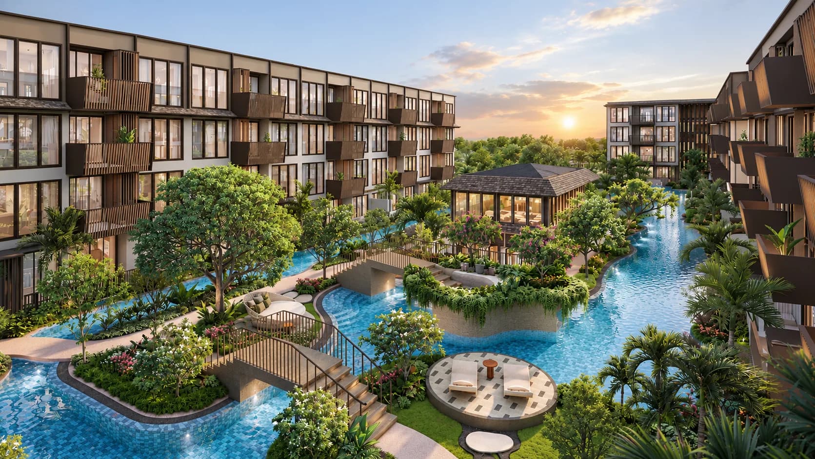 Aerial view of the lagoon pool at The Astra Samui